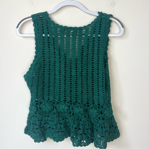 Vintage One Step Up Green Crochet Vest - Picture 4 of 4